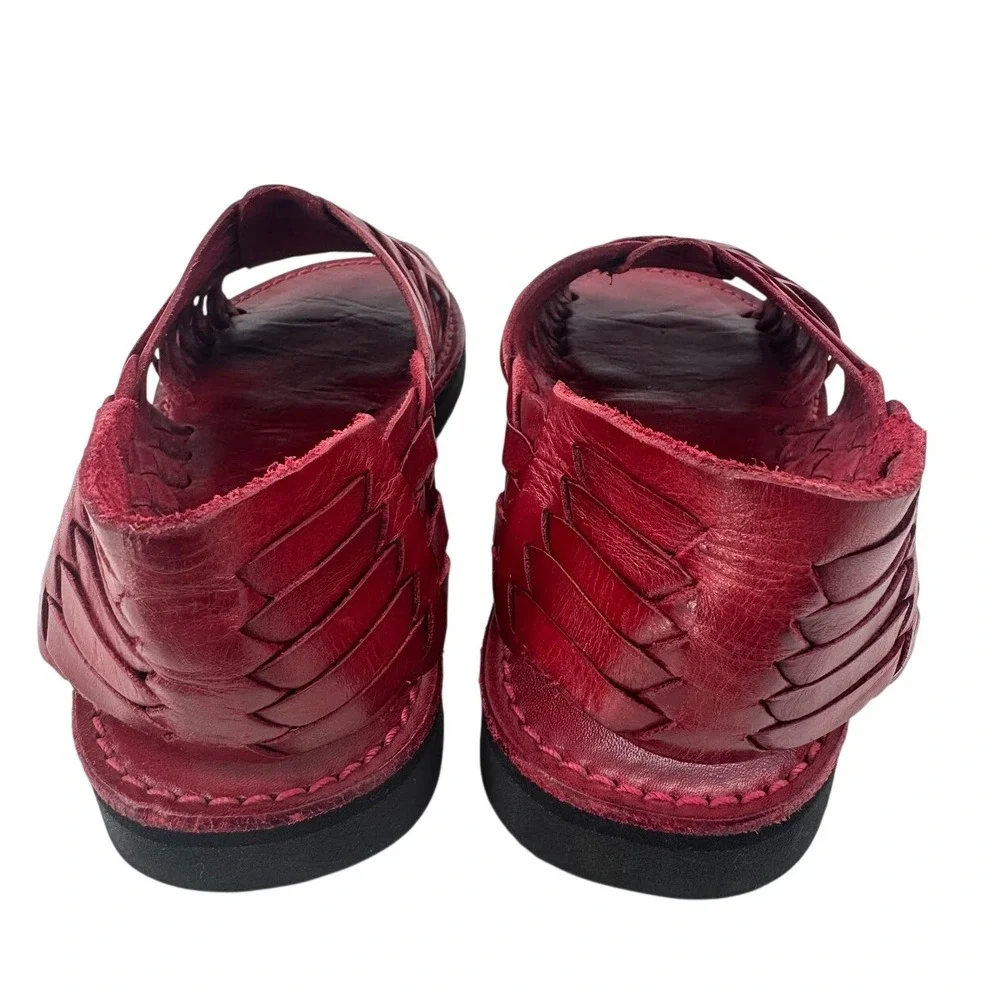 Brand X Red Leather Woven Huarache Sandals Womens Size 6.5Mexico Flat Boho
